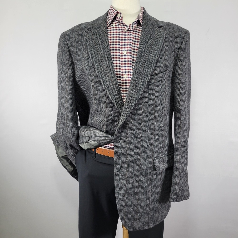 Tweed Style Men's Sport Coat Blazer Two Button Wool Herringbone Striped 46L